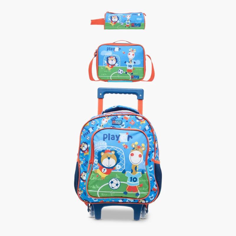 Must 3-Piece Animal Print Trolley Backpack Set for Kids